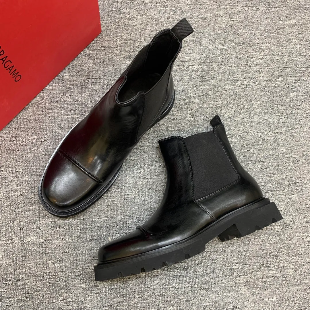 Men's shoes 💰960 🎁🎁🎁😈[Ferragamo] Men's high-top boots, the latest hot style, 1:1 original purchase quality, top quality, imported cowhide for the uppers, imported cowhide for the lining and feet, with original lightweight foam outsole, matching code 39-44, (38, 45 custom-made, non-refundable)